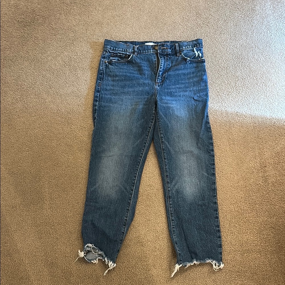 LOFT Blue Cropped Ankle Jeans with Raw Hem